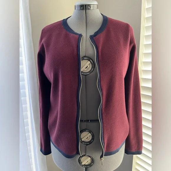 ANN TAYLOR, gold zipper front, cardigan. - Picture 6 of 12